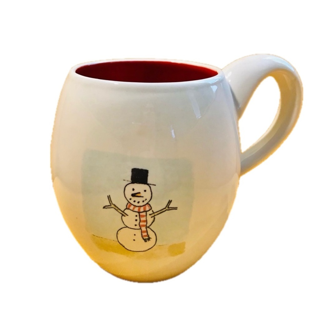 Rare Rae Dunn M Stamped Snowman Mug red Christmas